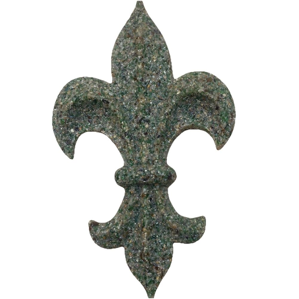 Fleur De Lis Wall Decor Glass Sand Aggregate Green Cypress Limited Ed Recycled